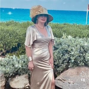 Elegant Gold Wide-Brim Floral Occasion Hat